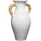 21" White Ceramic Jug Vase with Rattan Wrapped Handles
